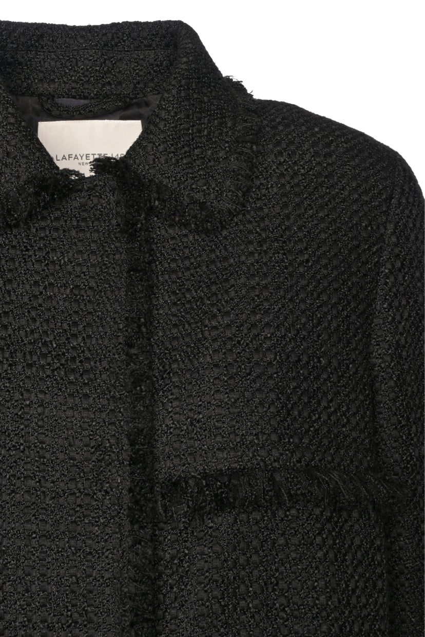 Lafayette 148 Size M BouclÃ© Tweed Hand-Fringed Patchwork Coat