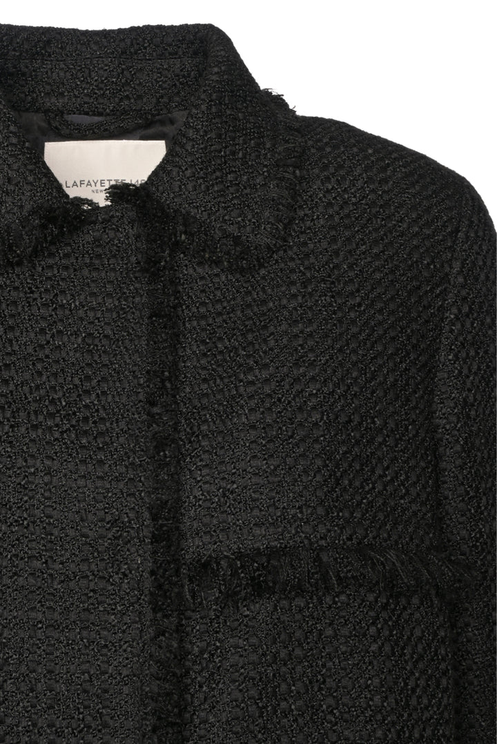 Lafayette 148 Size M BouclÃ© Tweed Hand-Fringed Patchwork Coat