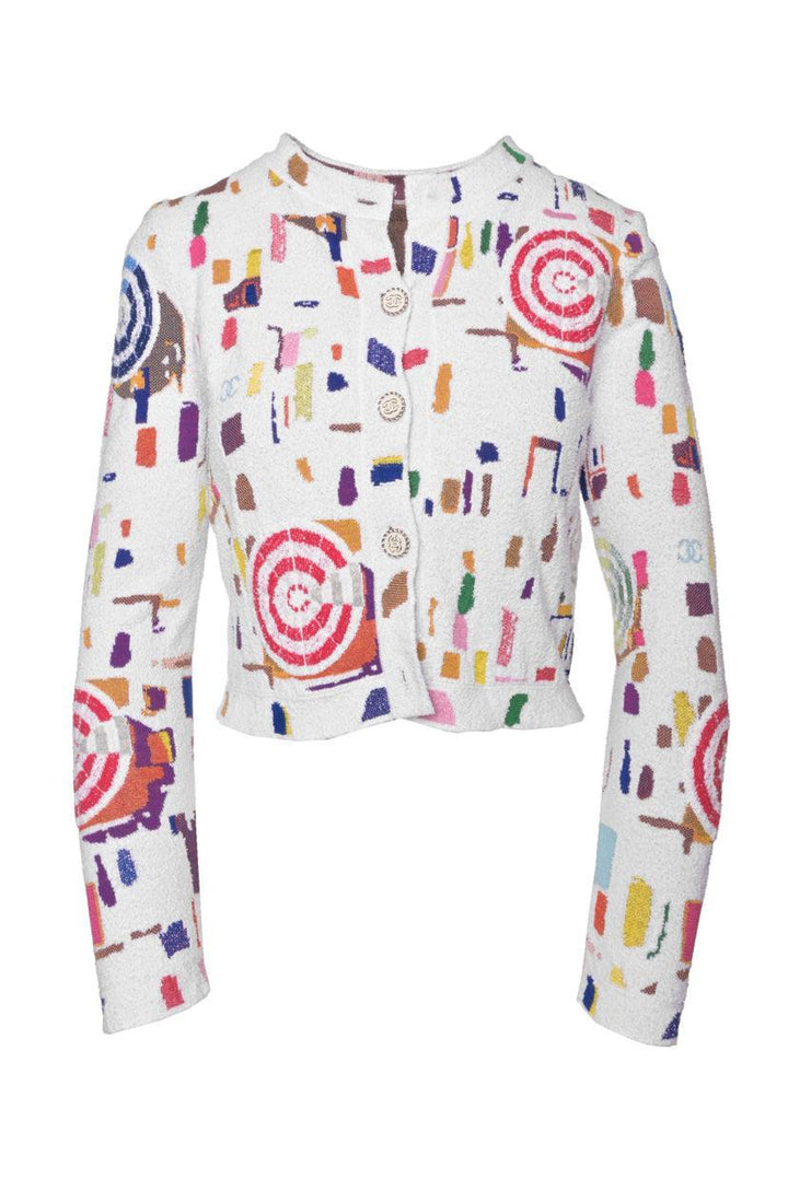 Chanel Patterned Logo Button Size 34 Cardigan