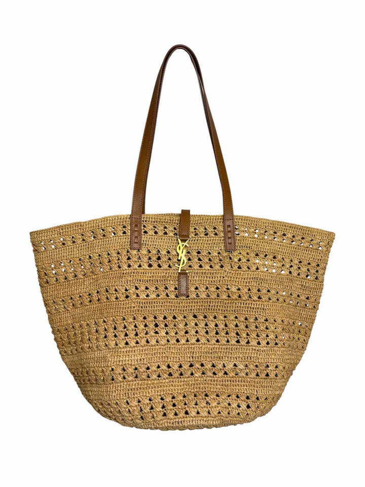 Saint Laurent Panier Natural & Brandy Raffia Hobo Purse