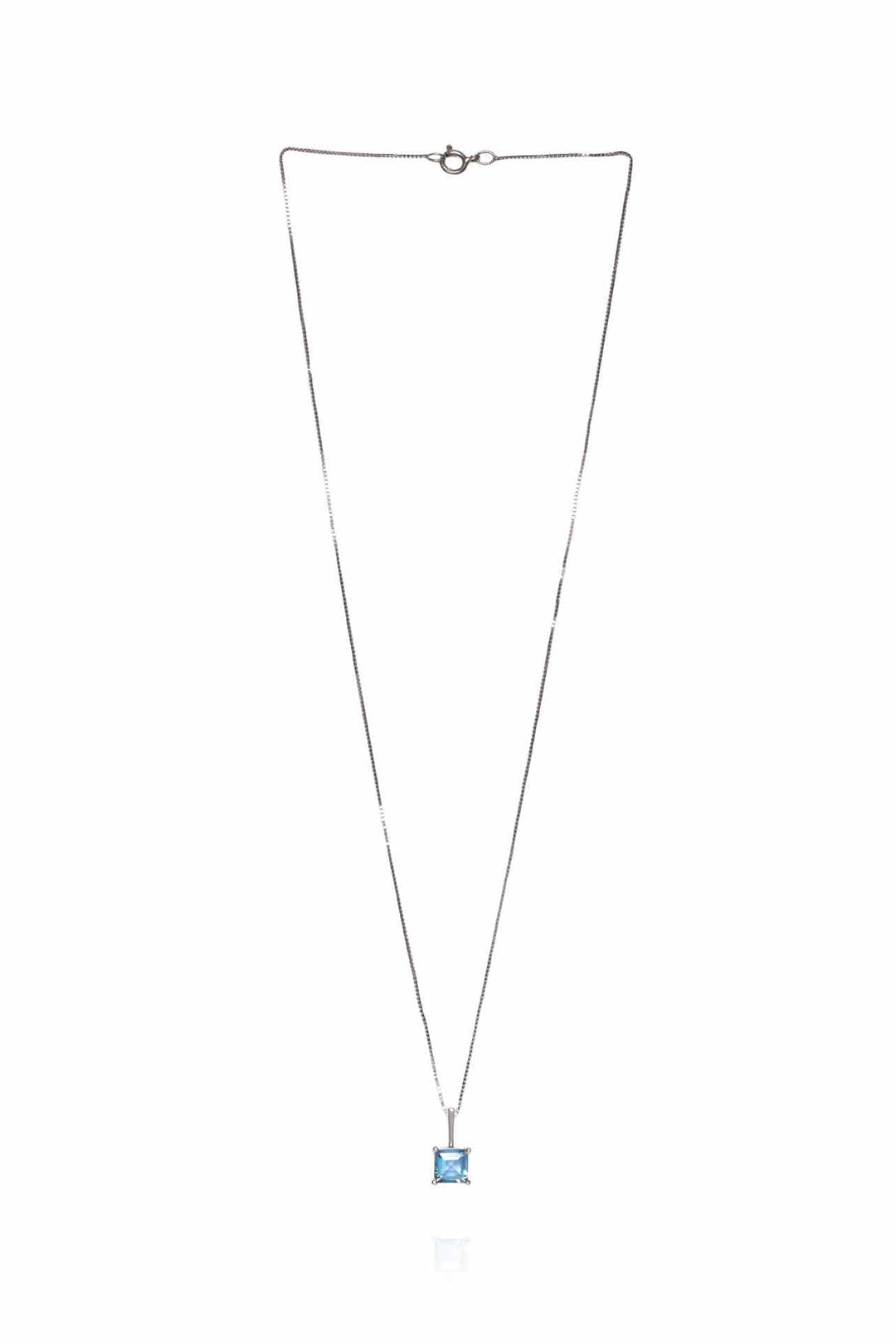 14K White Gold Blue Topaz Pendant Necklace