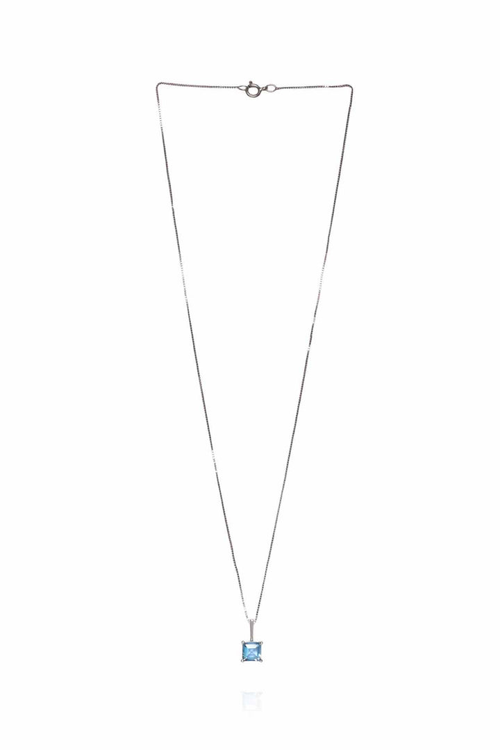 14K White Gold Blue Topaz Pendant Necklace