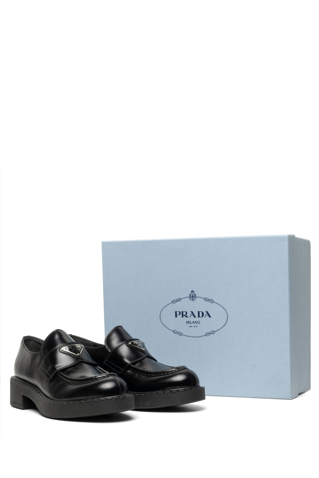 Prada Size 38 Chocolate Brushed Leather Loafers