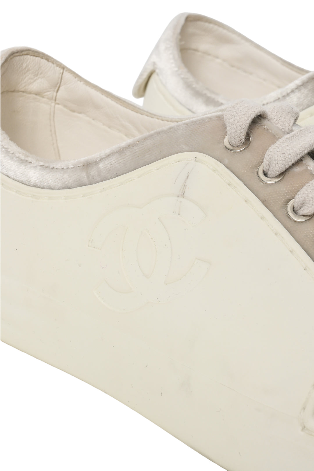 Chanel Size 37.5 CC Logo Velvet & Rubber Low Top Sneaker