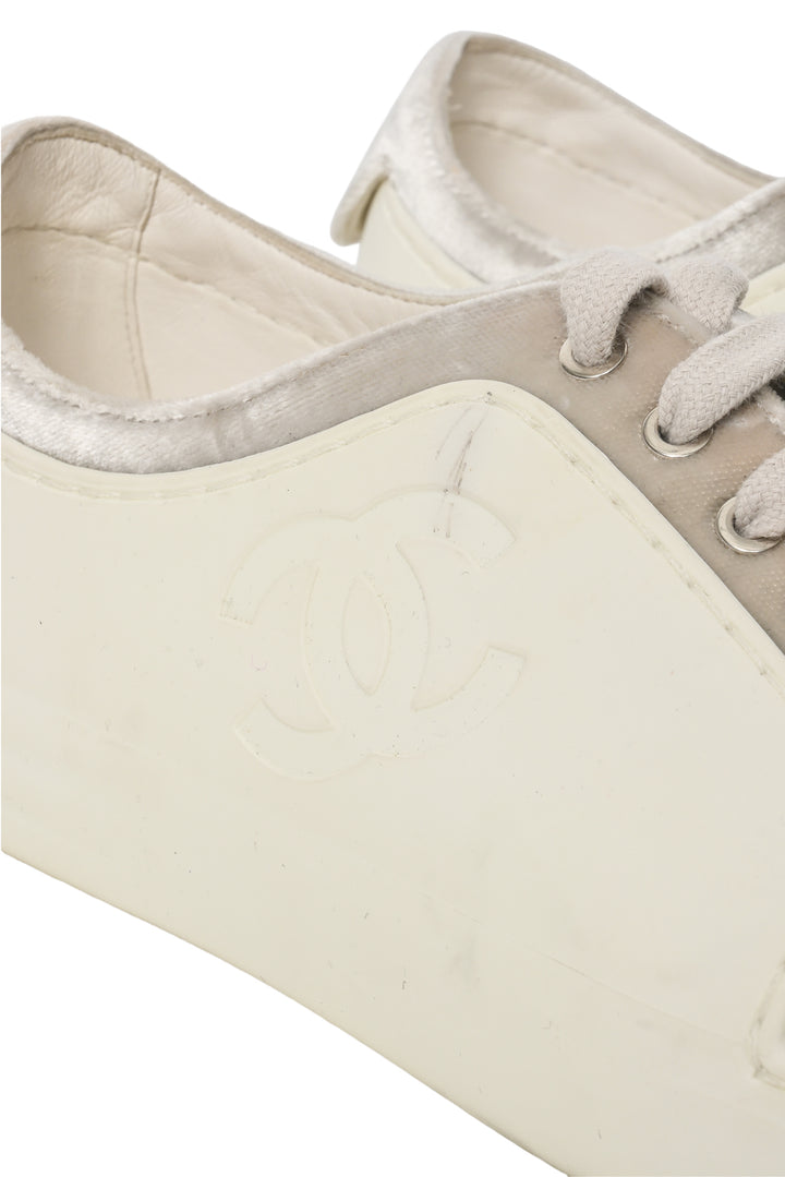 Chanel Size 37.5 CC Logo Velvet & Rubber Low Top Sneaker
