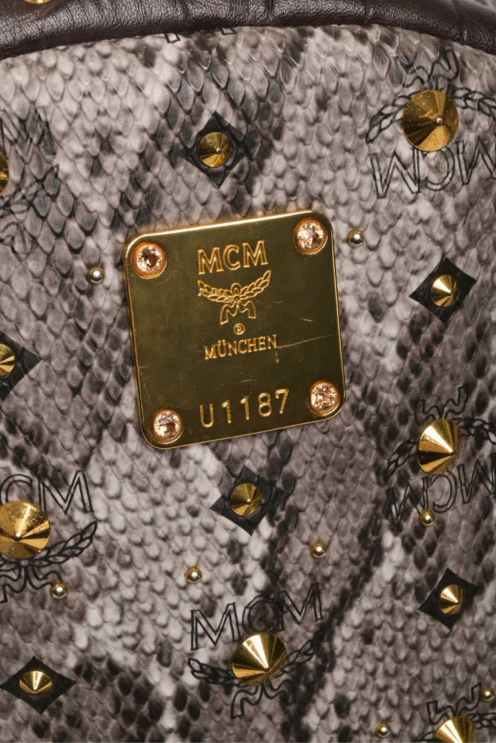 MCM Snakeskin Printed Studded Stark BackPack