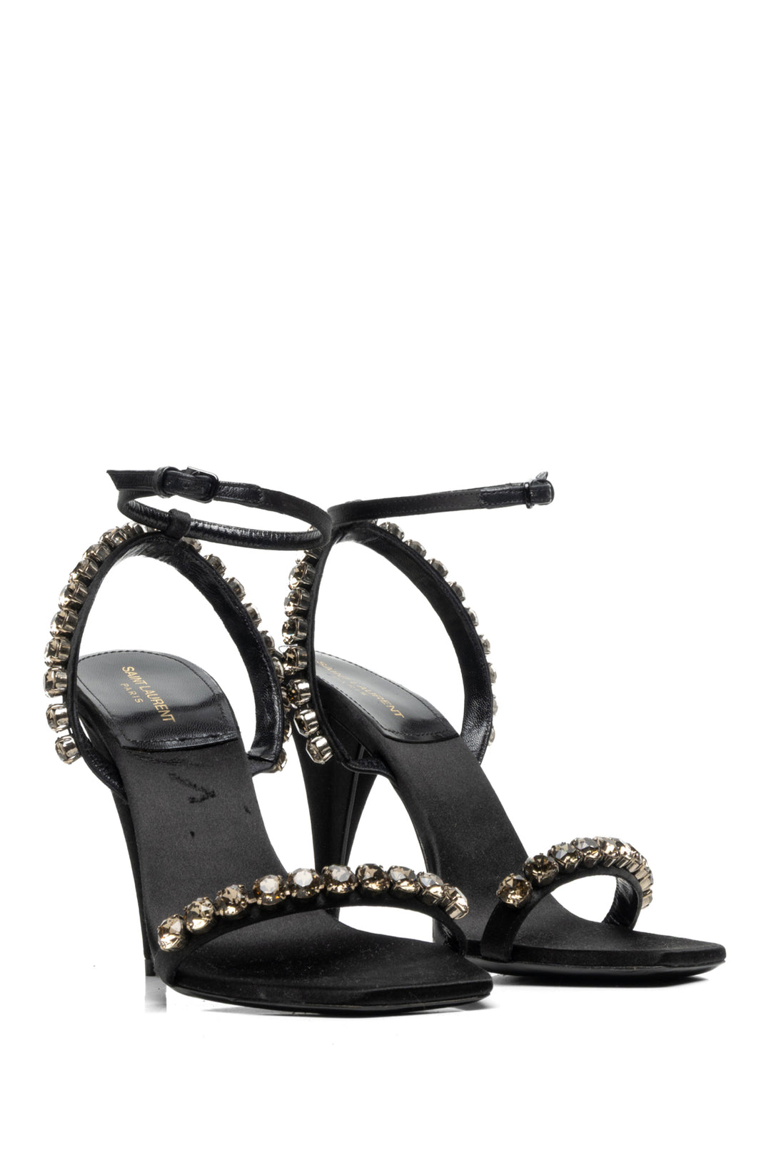 Saint Laurent Size 38 Kiki Crystal Embellished Satin Sandals