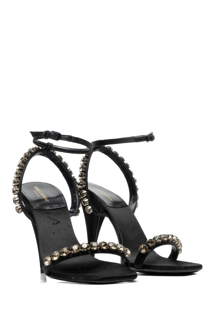 Saint Laurent Size 38 Kiki Crystal Embellished Satin Sandals