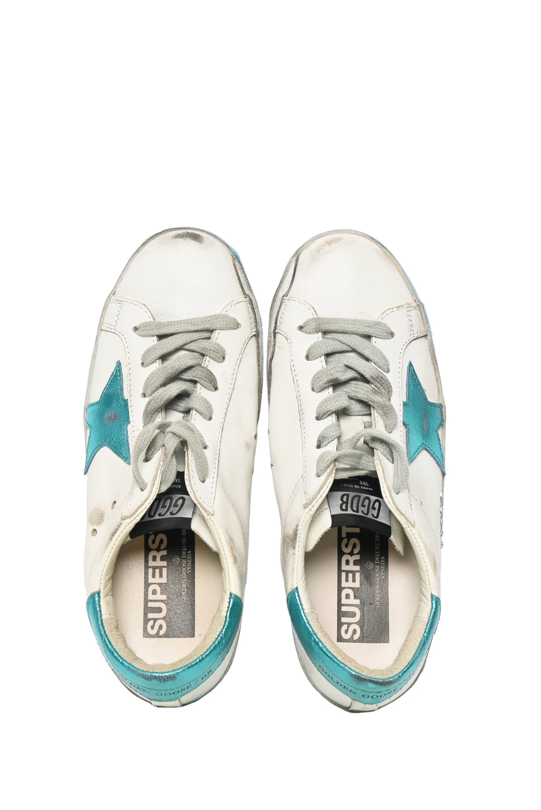 Golden Goose Size 37 Superstar Distressed Metallic Leather Low Top Sneaker