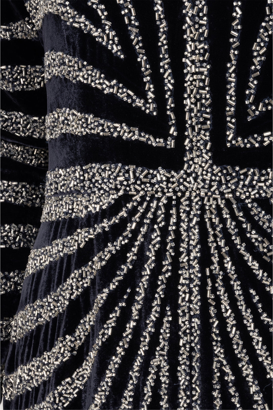 Naeem Khan Size 4 Navy & Silver Linear Beaded Velvet Dress