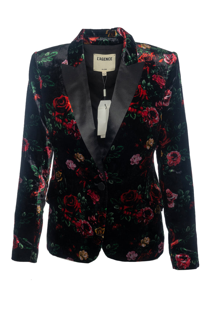 L'Agence Size 4 Chamberlain Rose Print Velvet Blazer