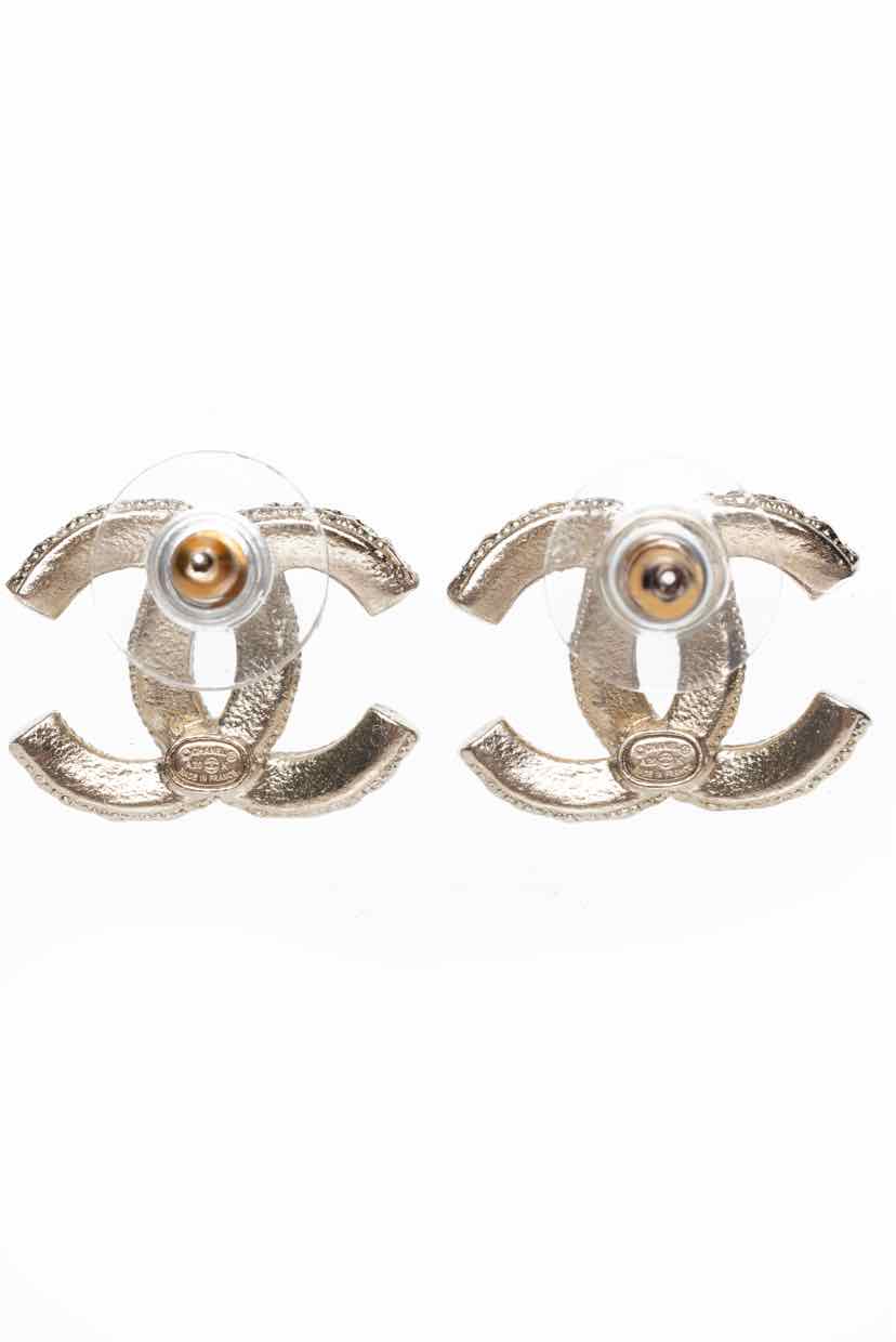 Chanel Size OS CC Crystal w/ Gold Tone Duilted Detailing Studs Earrings