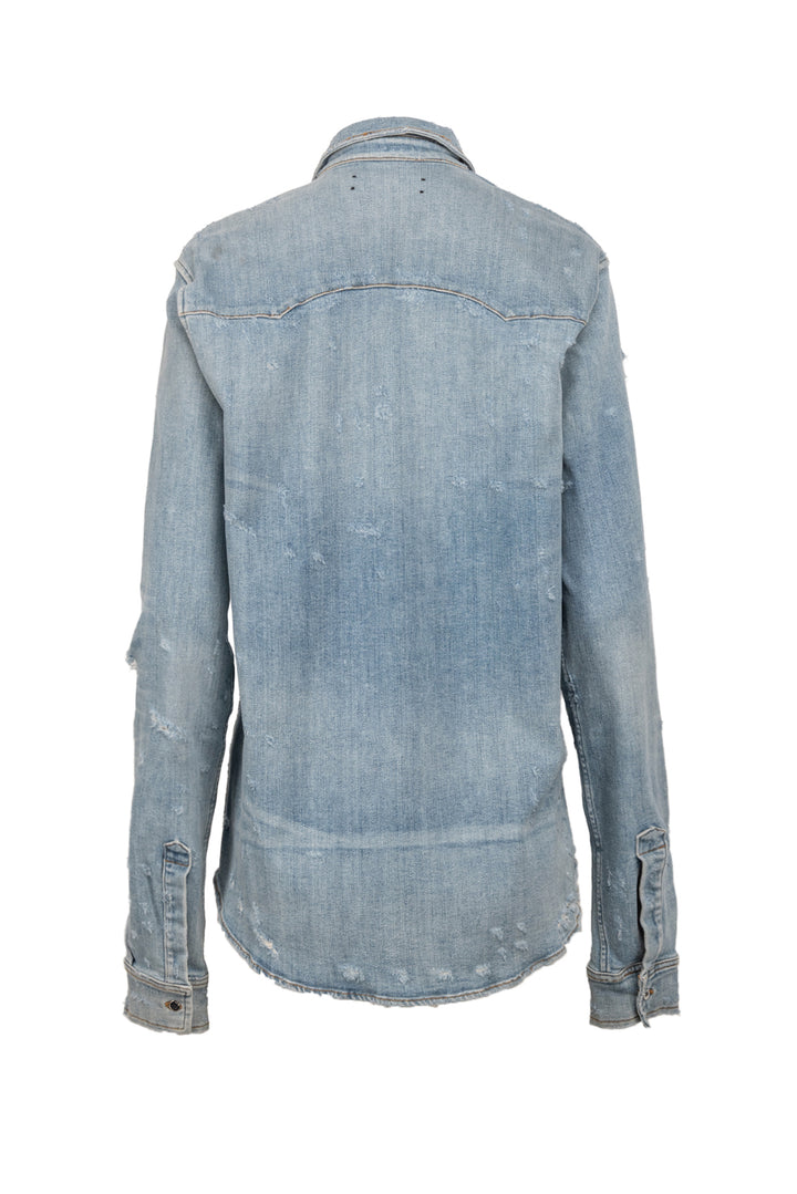 Amiri Size S Men's Distressed Denim Shirt Long Sleeve