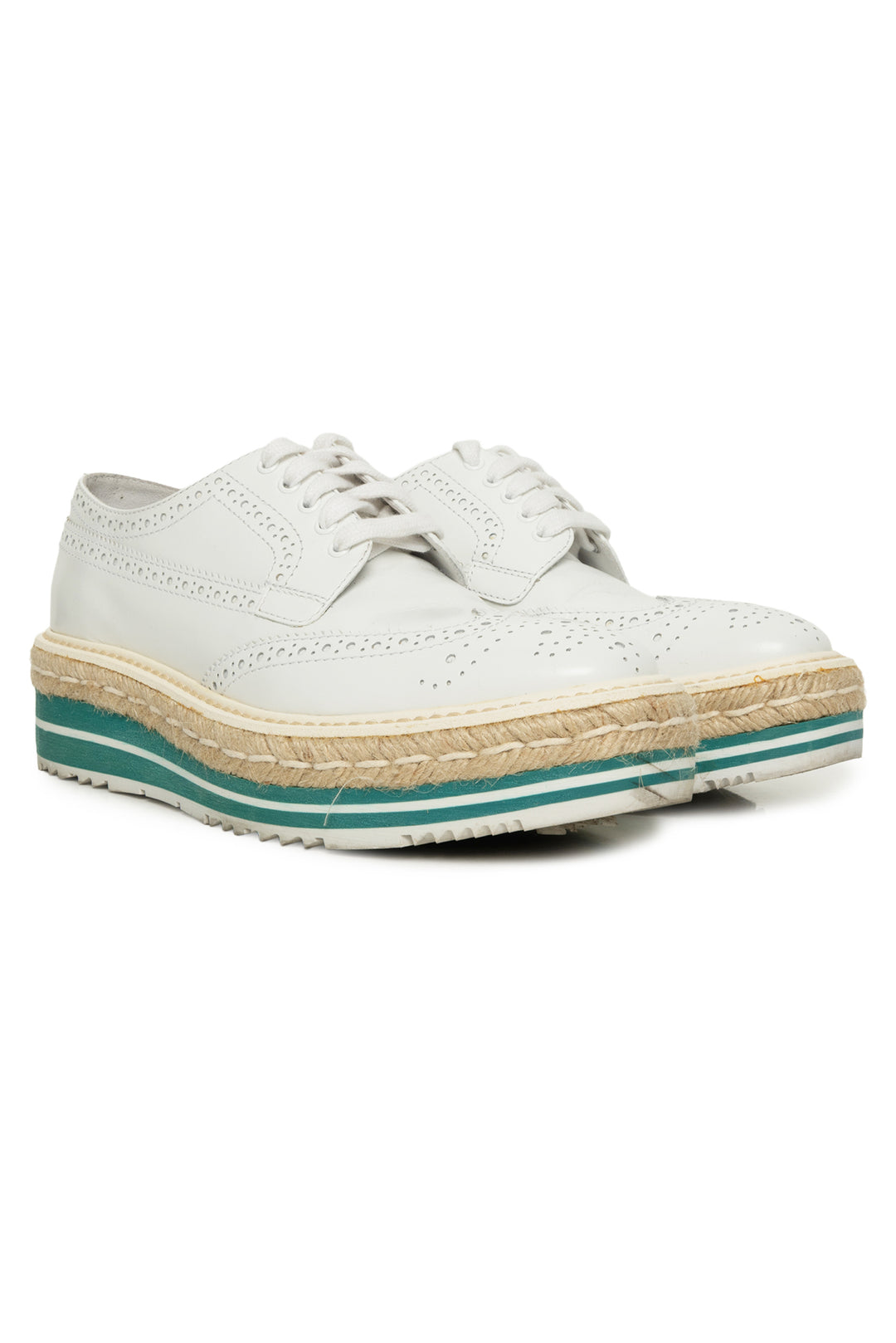 Prada Size 36 2015 Platform Brogue Espadrille Flats