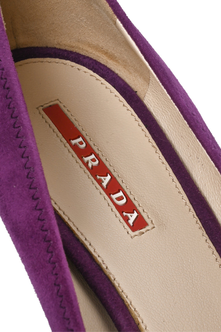 Prada Size 39 Suede Open Toe Pumps
