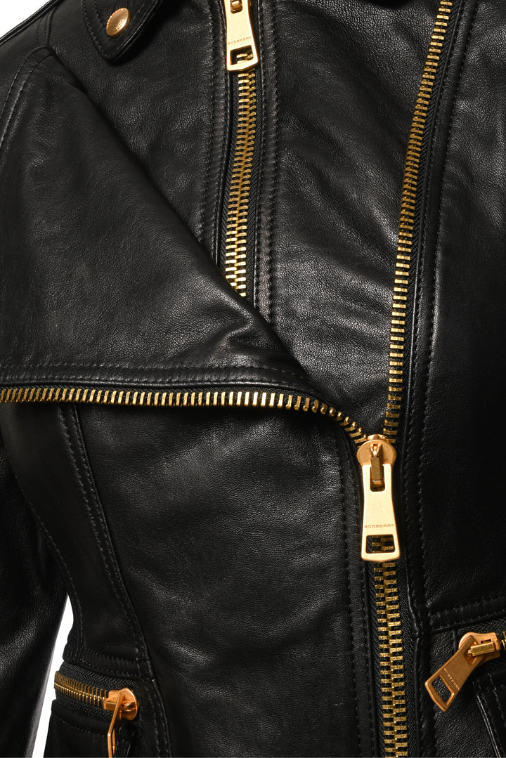 Burberry Brit Size 2 Lambskin Leather Biker Jacket