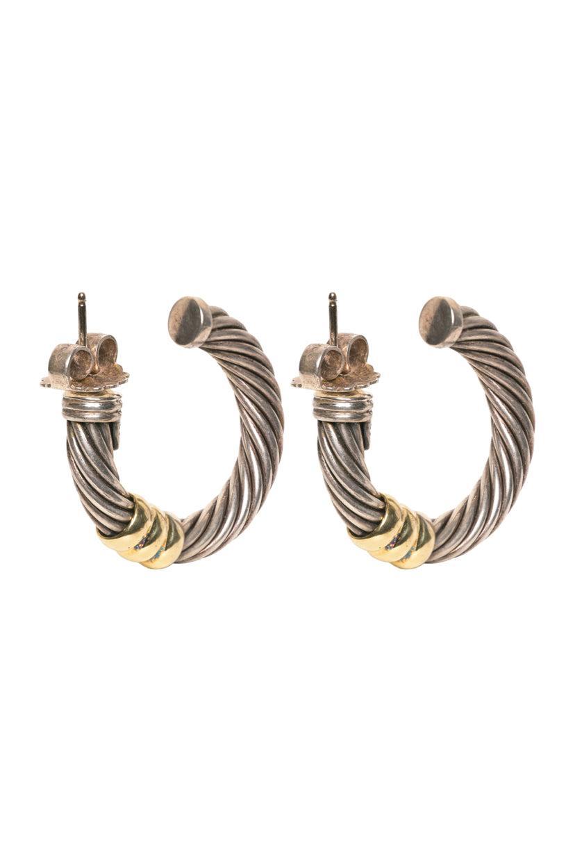 David Yurman Cable Hoop Earrings in Sterling Silver With 14k Yellow Gold