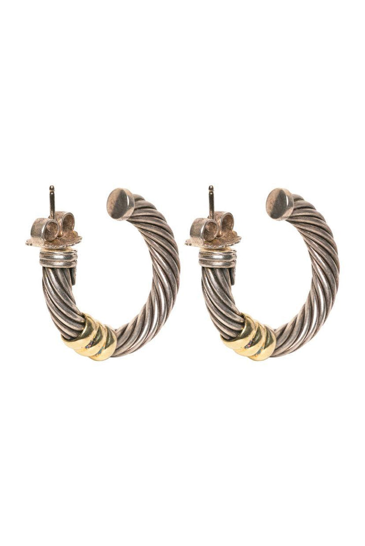David Yurman Cable Hoop Earrings in Sterling Silver With 14k Yellow Gold