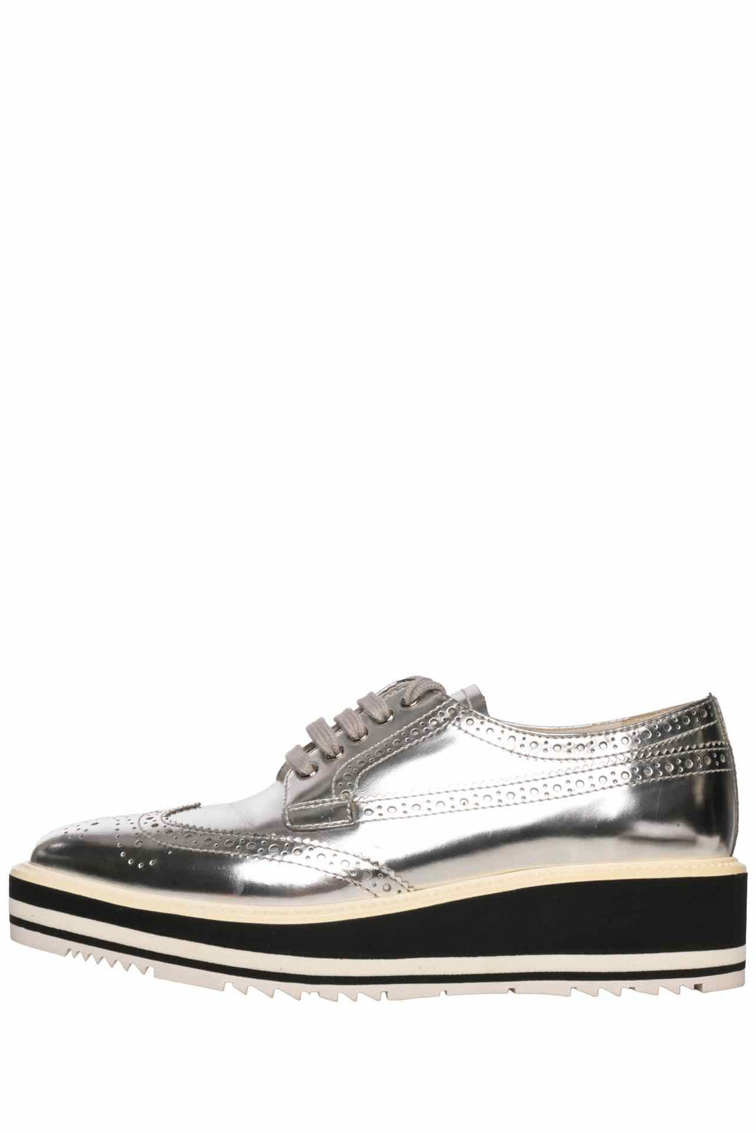 Prada Metallic Leather Brogue Oxford Flats