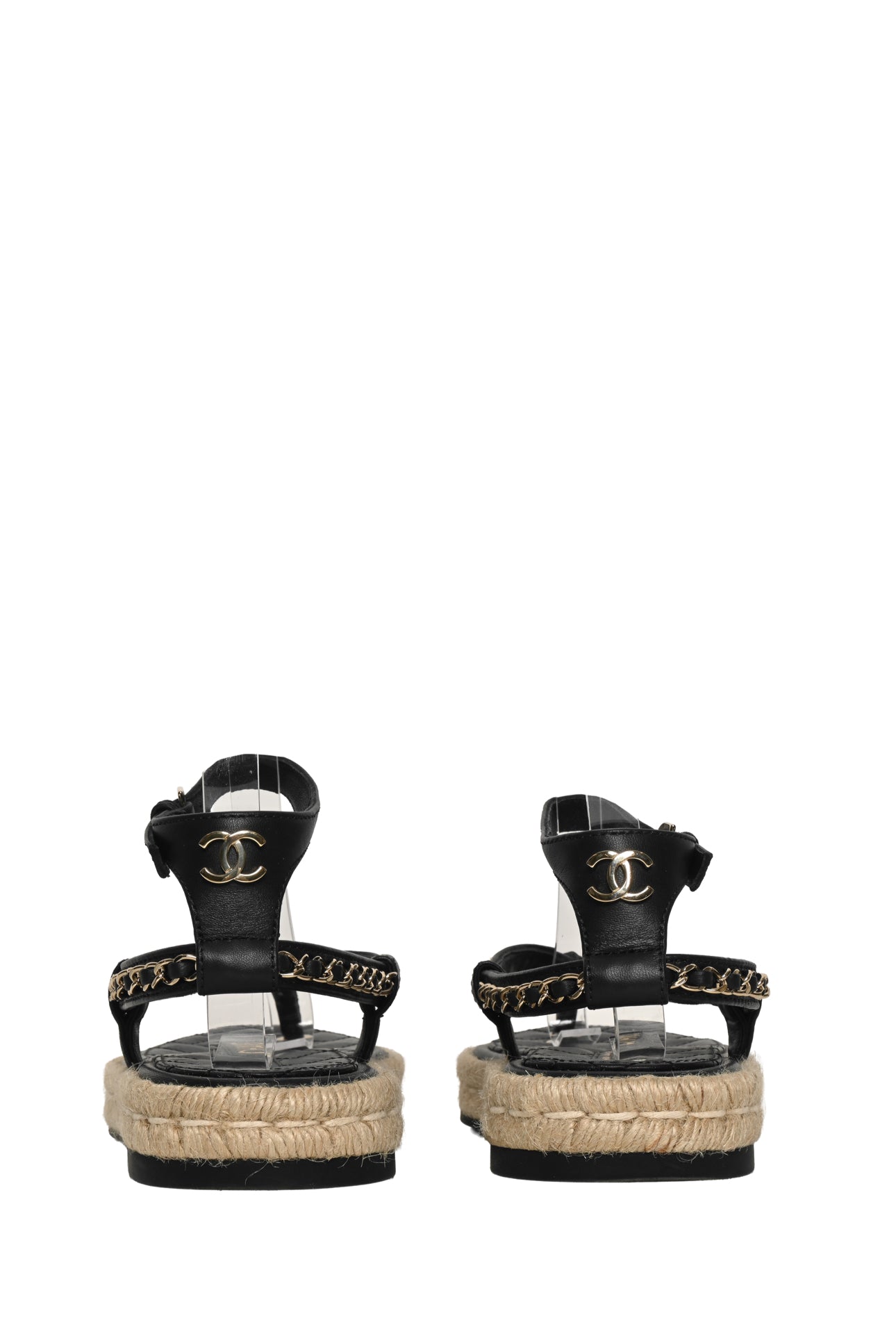 Chanel Size 36 Lambskin Chain CC Thong Espadrille Sandals - Luxury