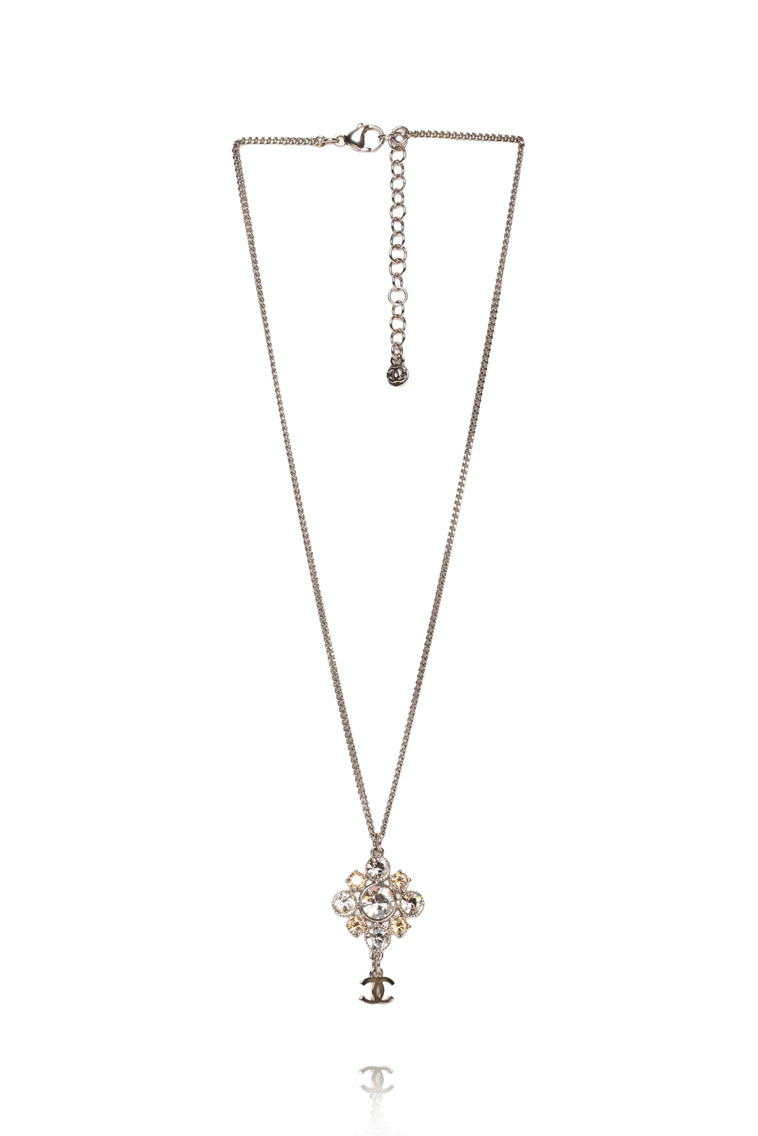 Chanel CC Crystal Floral Pendant Necklace