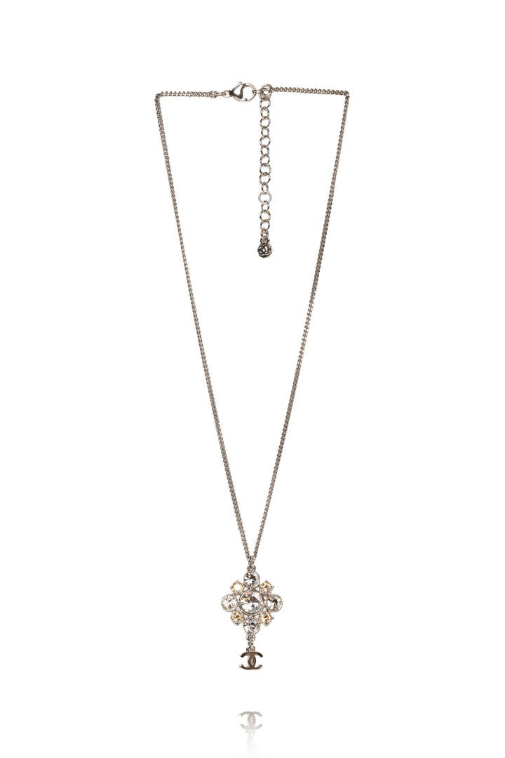 Chanel CC Crystal Floral Pendant Necklace