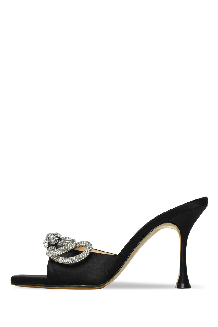 Mach & Mach Size 38 Double Bow Crystal-Embellished Satin Mules