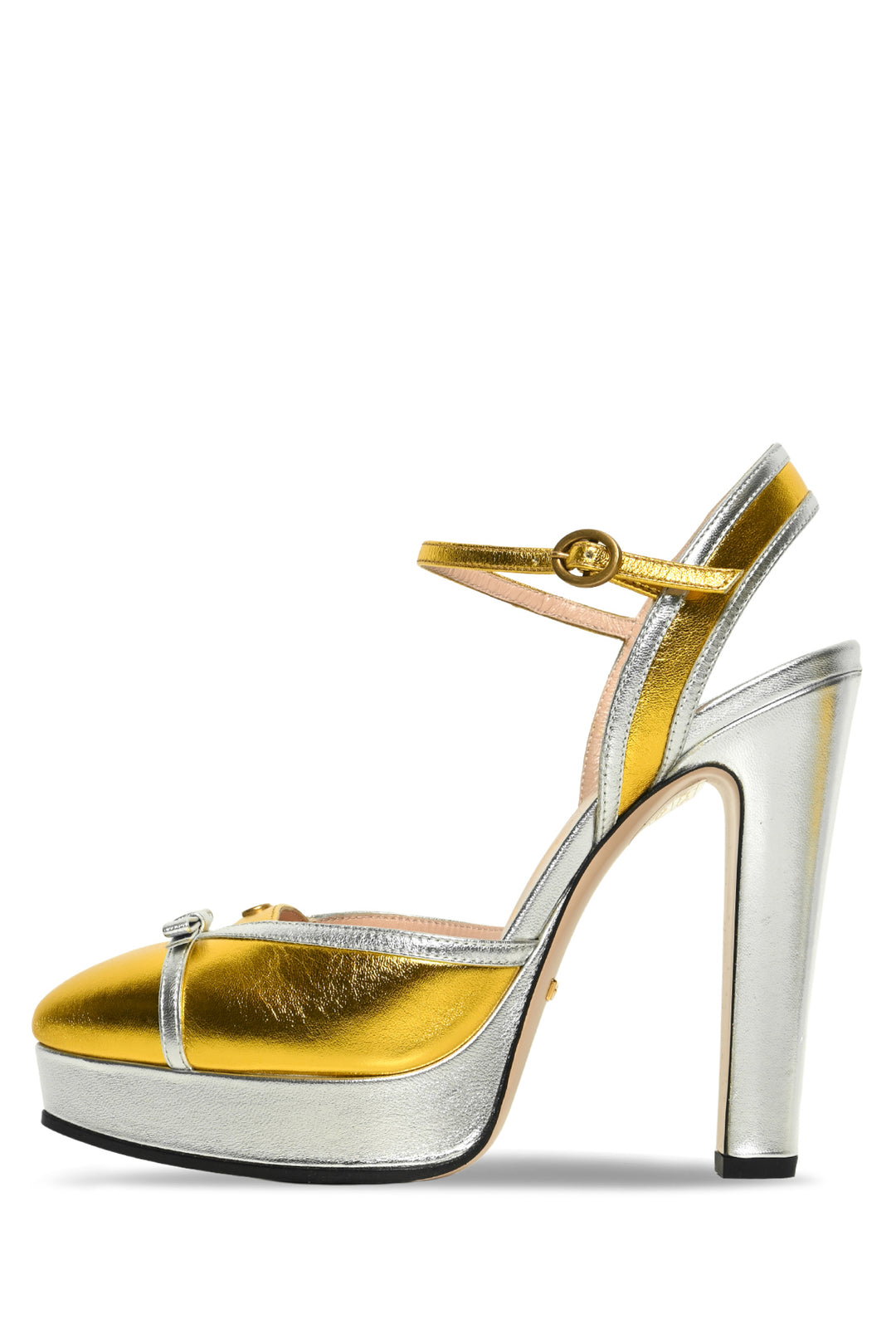 Gucci Size 37 Metallic Bow Platform Pumps