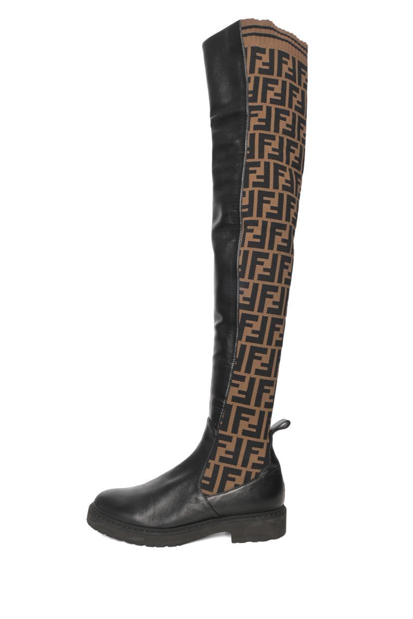 Fendi Size 37 Rockoko FF Zucca Over The Knee Boots
