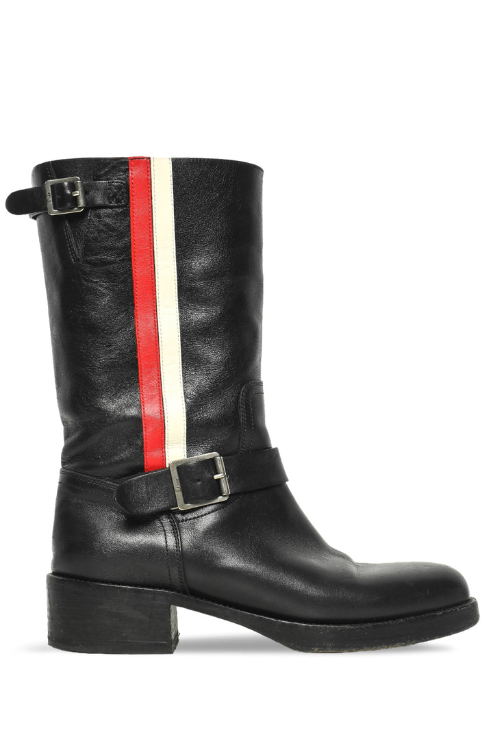 Dior Size 37.5 Leather Striped Motorcycle Boots