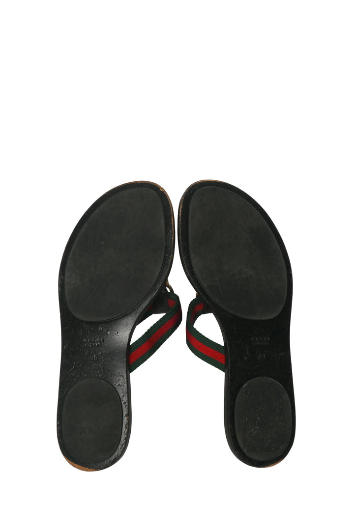 Gucci Size 39 GG Embossed Leather & Web Thong Sandals