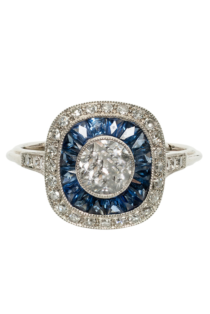 Antique Size 5 Platinum, Diamond & Sapphire Ring