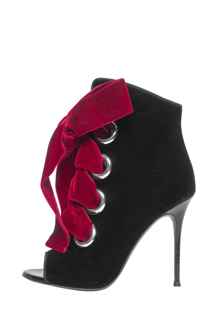 Giuseppe Zanotti Size 36 Velvet Lace Up Peep Toe Jeannine Ankle Boots