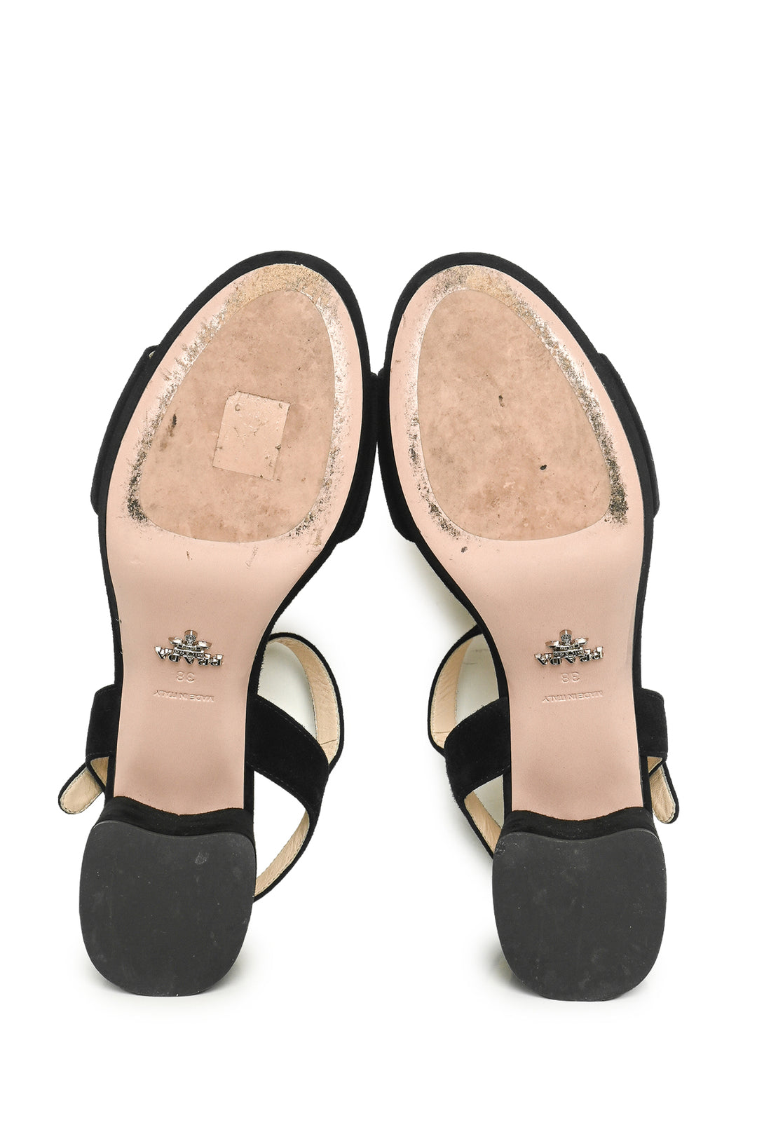 Prada Size 38 Platform Suede Block Heel Sandals