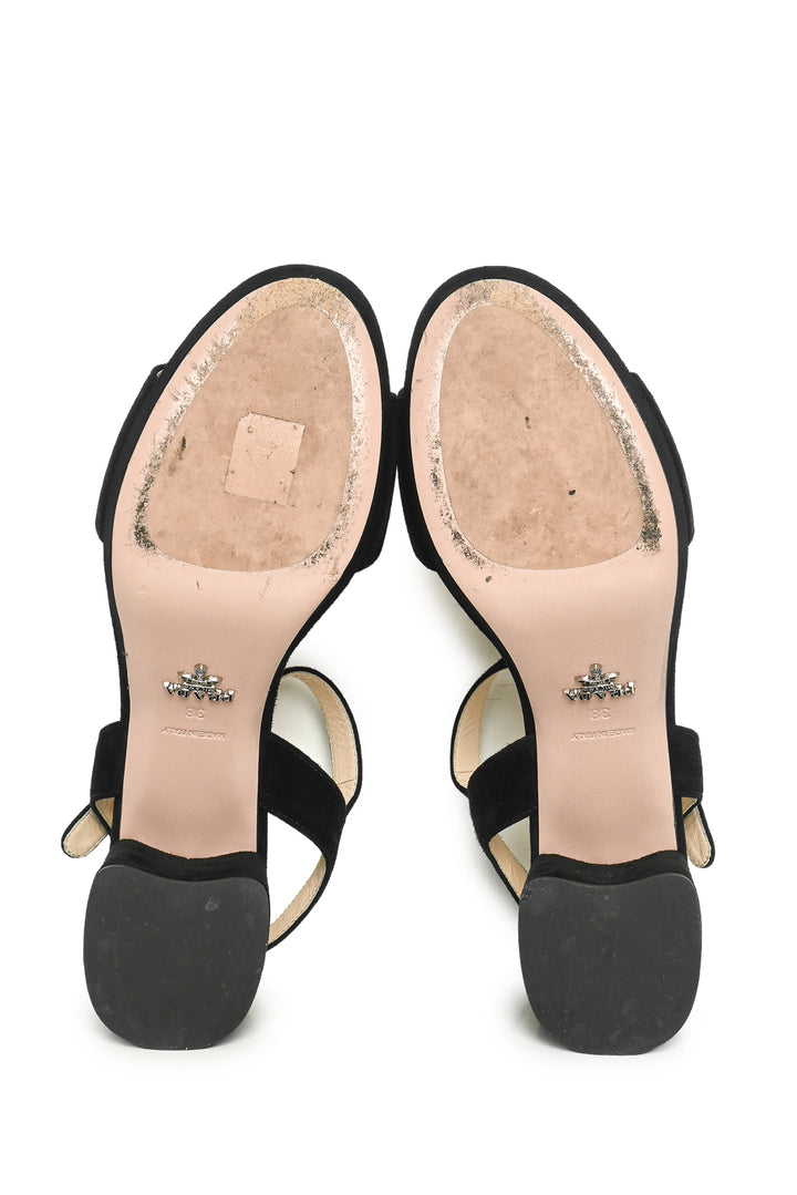 Prada Size 38 Platform Suede Block Heel Sandals