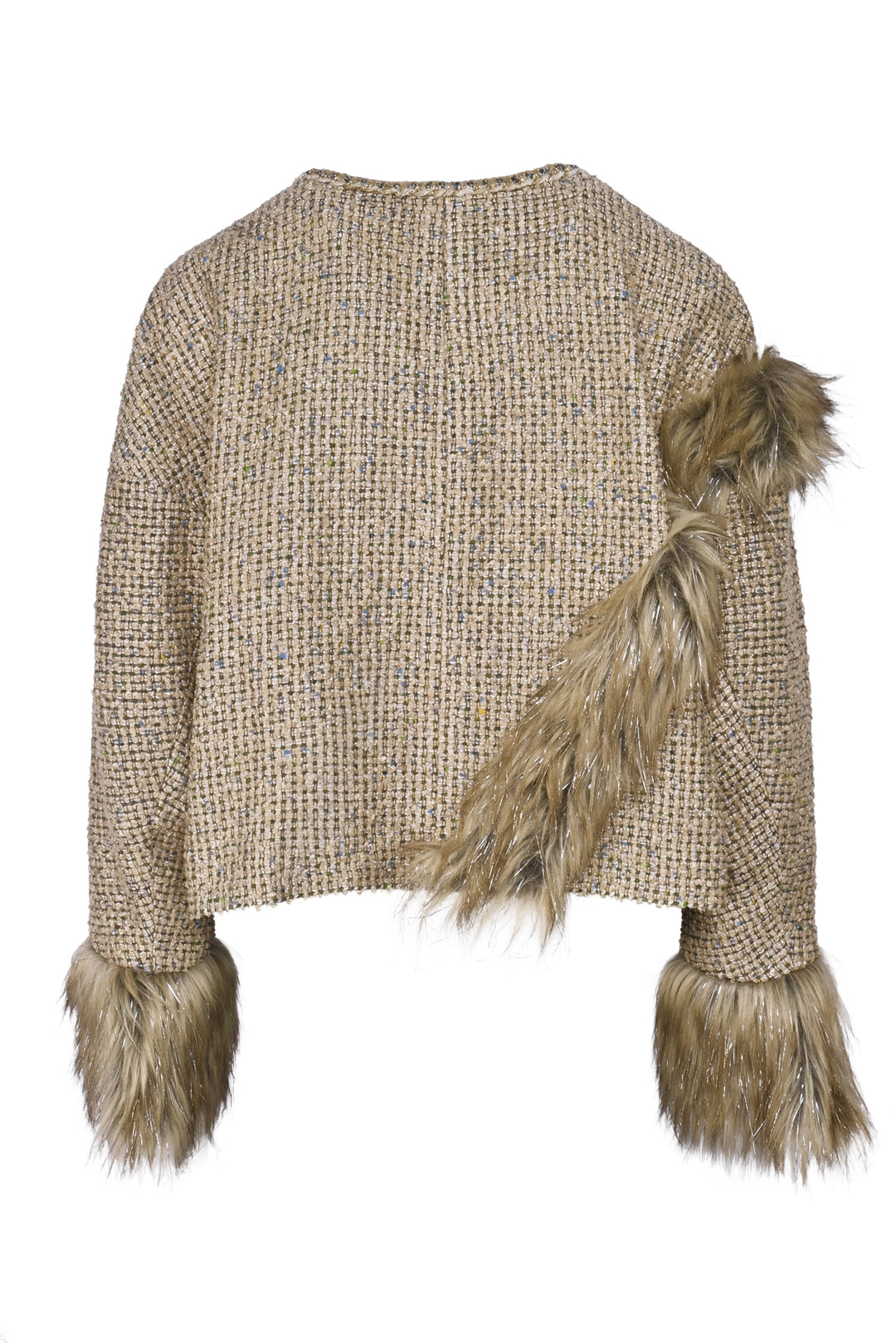 Chanel Size 40 2021 Faux Fur & Tweed Cropped Jacket