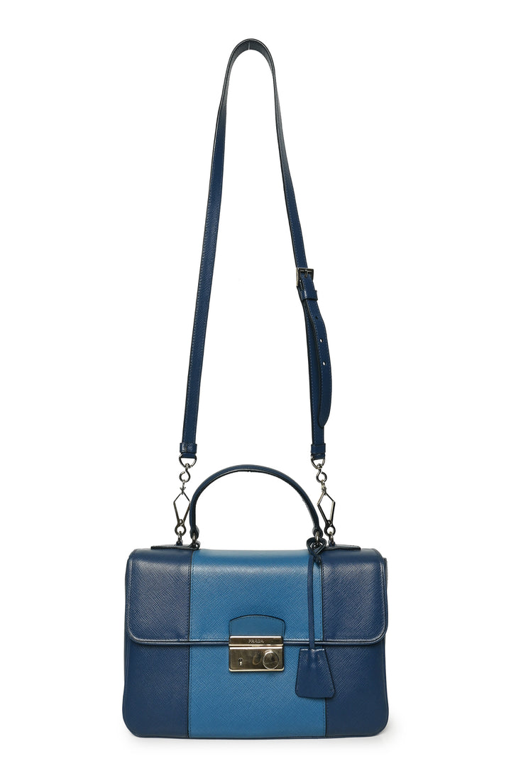 Prada 2015 Bicolor Saffiano Sound Lock Top Handle Satchel