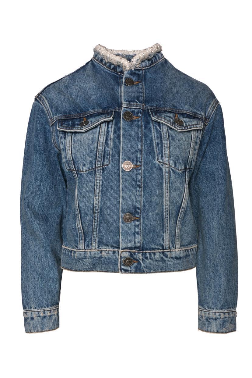 Sandro Size 36 Pearl Trimmed Denim Jacket