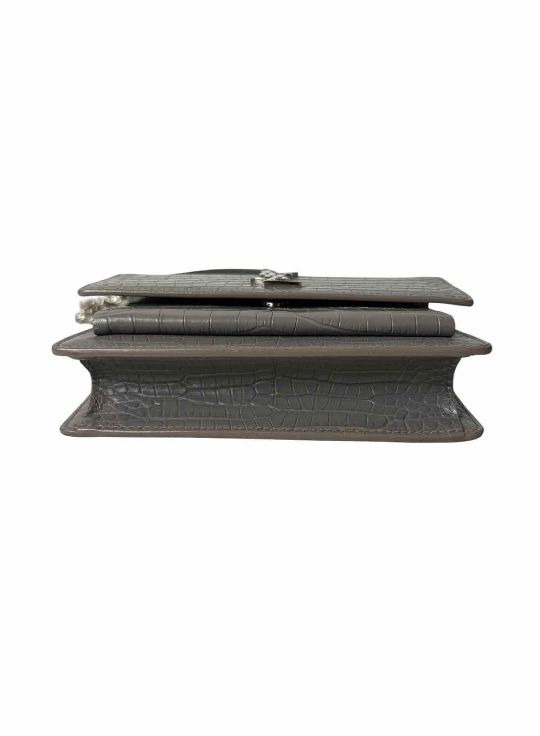 Saint Laurent  Croc Embossed Leather Sunset Chain Wallet Purse