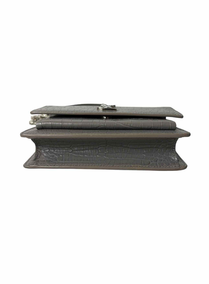 Saint Laurent  Croc Embossed Leather Sunset Chain Wallet Purse