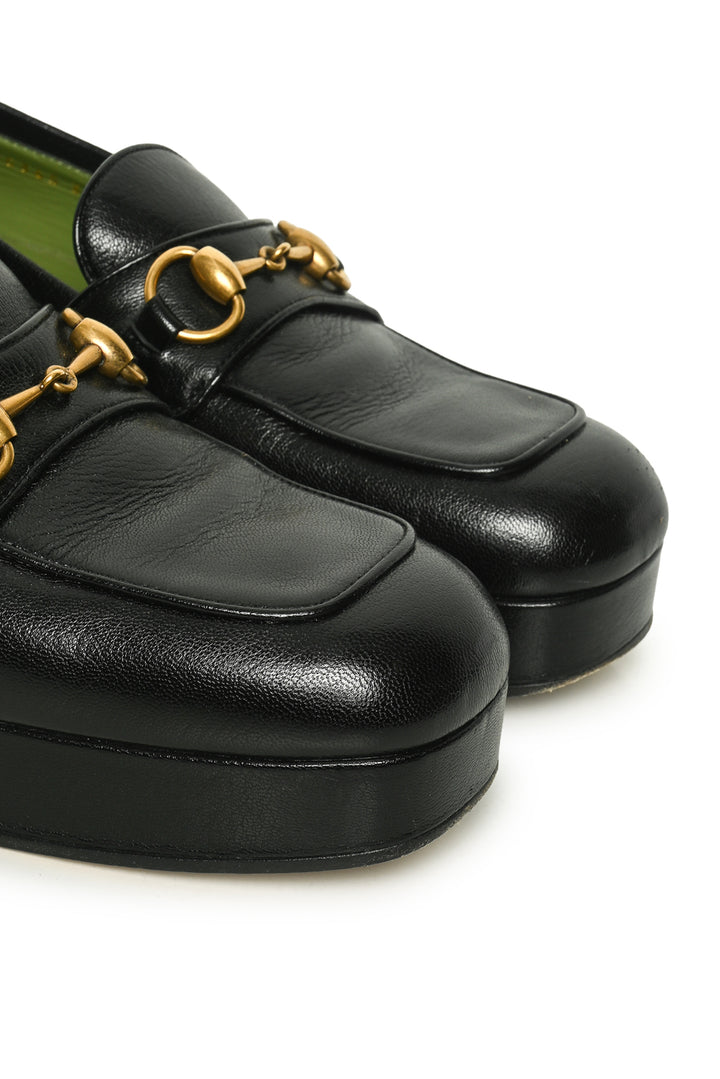 Gucci Size 38 Houdan Horsebit Leather Platform Loafers