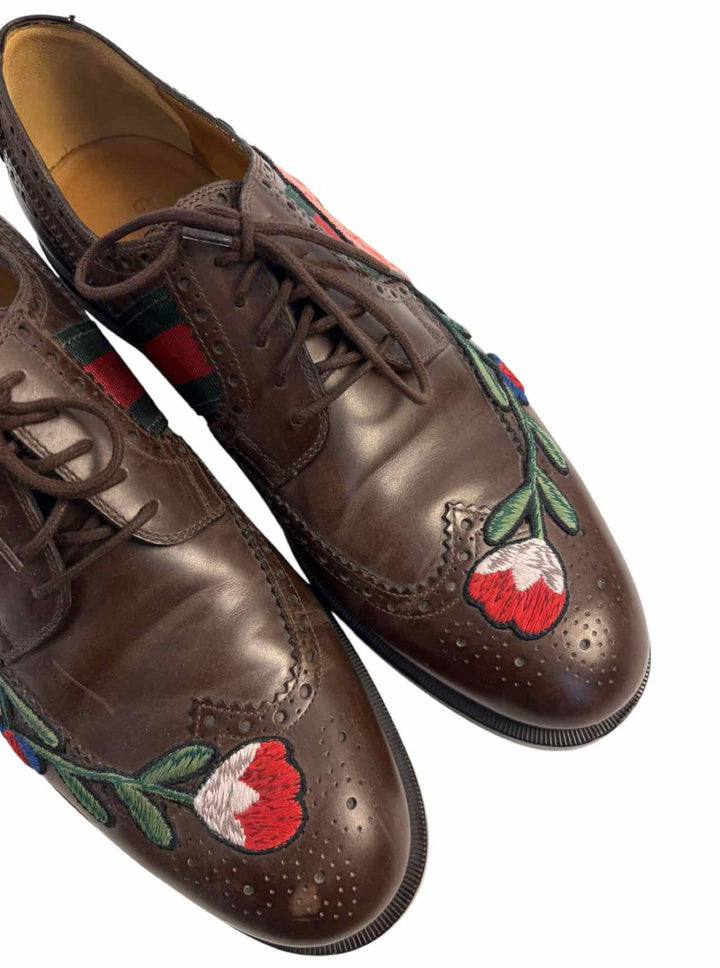 Gucci Floral Embroidered Web Brogue Size 10 Men's Shoes