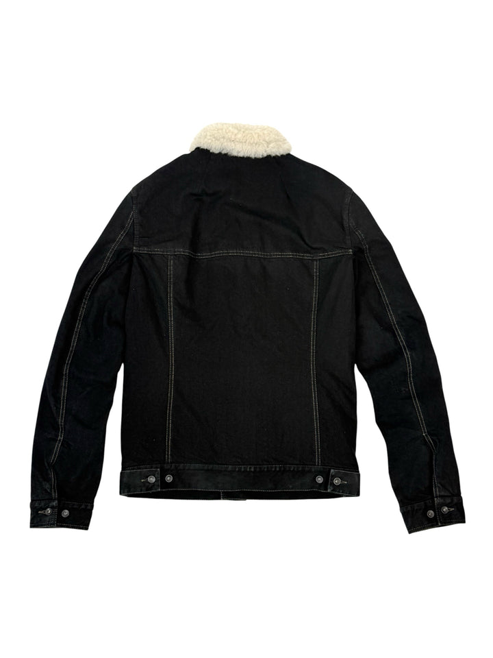 Rick Owens Size S Men's Shearling Collar Distressed Denim Jacket