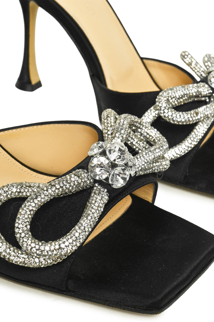 Mach & Mach Size 38 Double Bow Crystal-Embellished Satin Mules