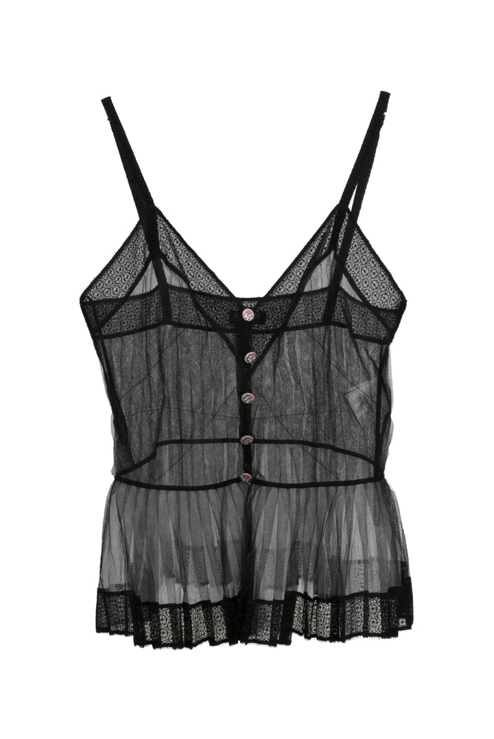 Chanel Size 36 Pleated Mesh Sheer Tank Top
