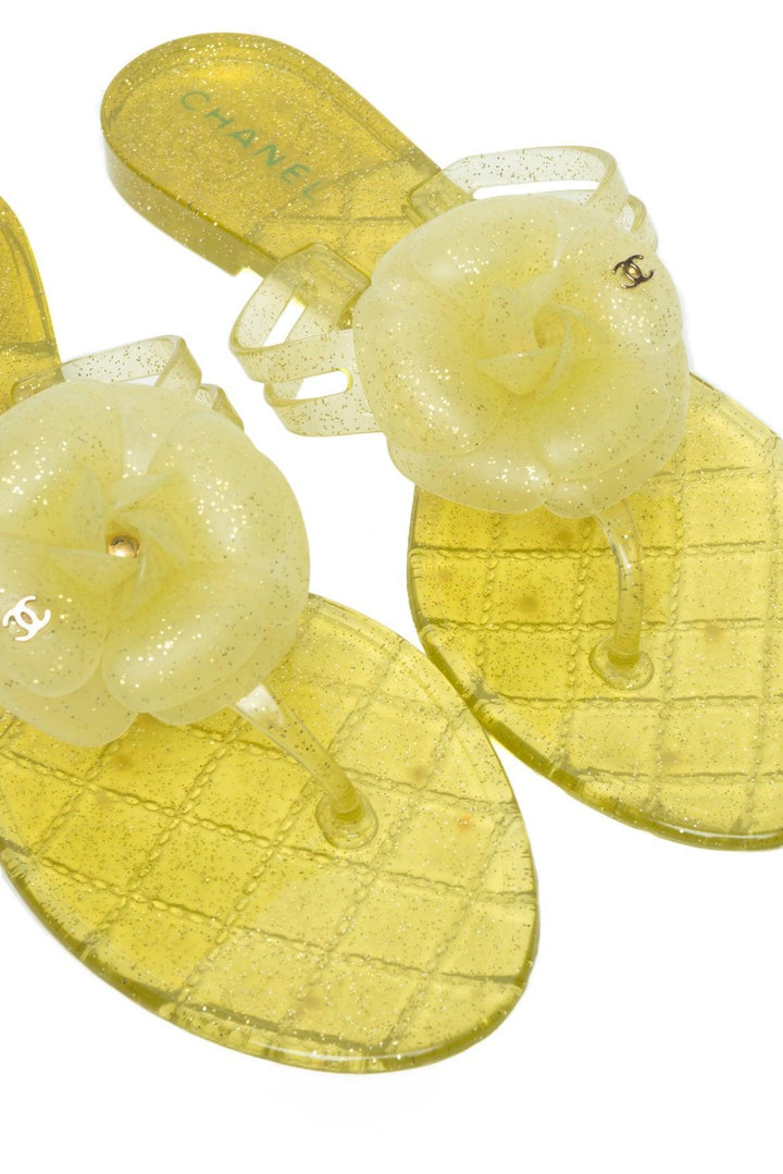 Chanel Size 39 Jelly Camellia Glitter Thong  Sandals