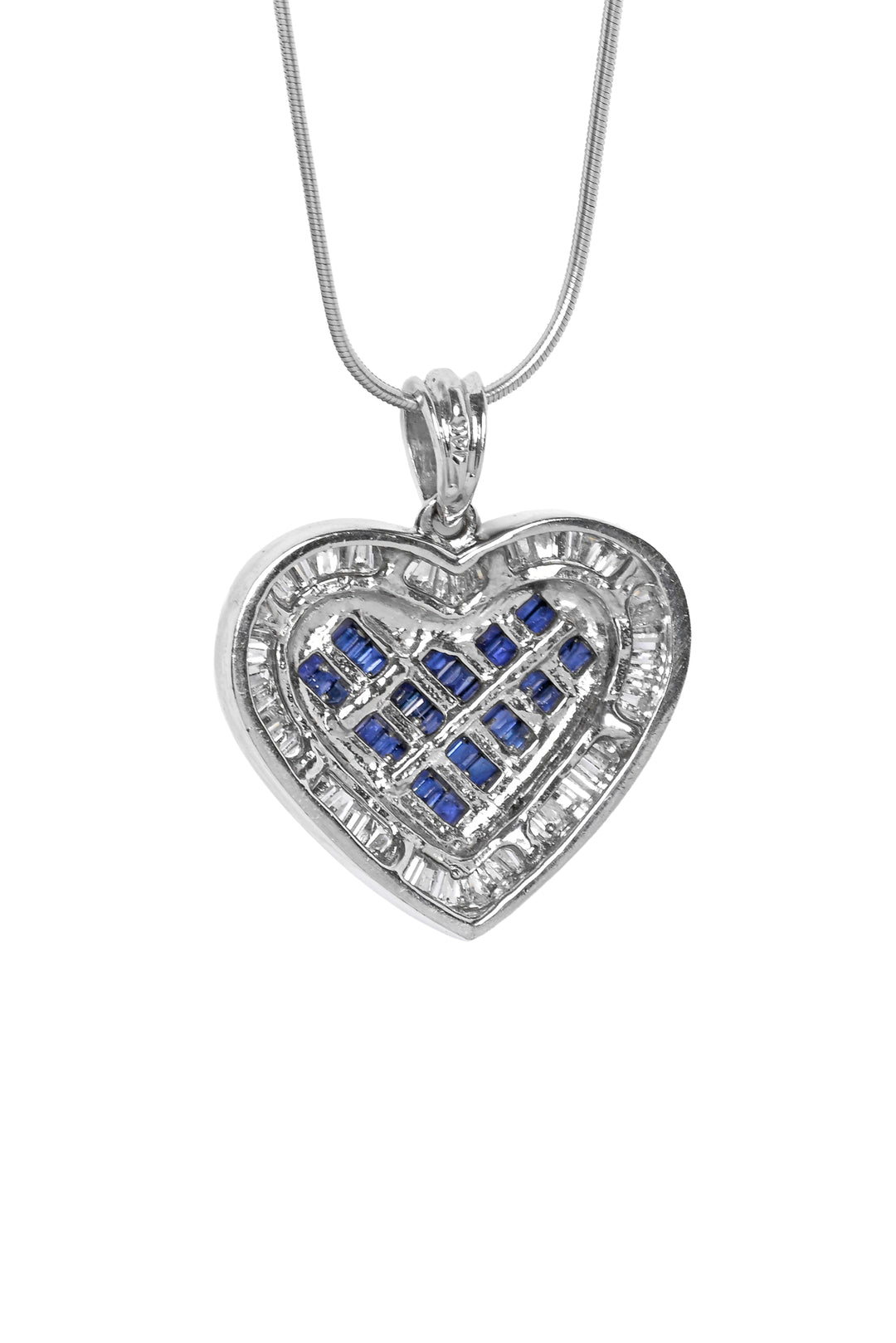 14K White Gold Necklace with Sapphire and Diamond Heart Pendant