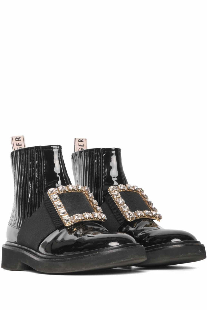 Roger Vivier Size 36.5 Viv Rangers Strass Buckle Chelsea Ankle Boots
