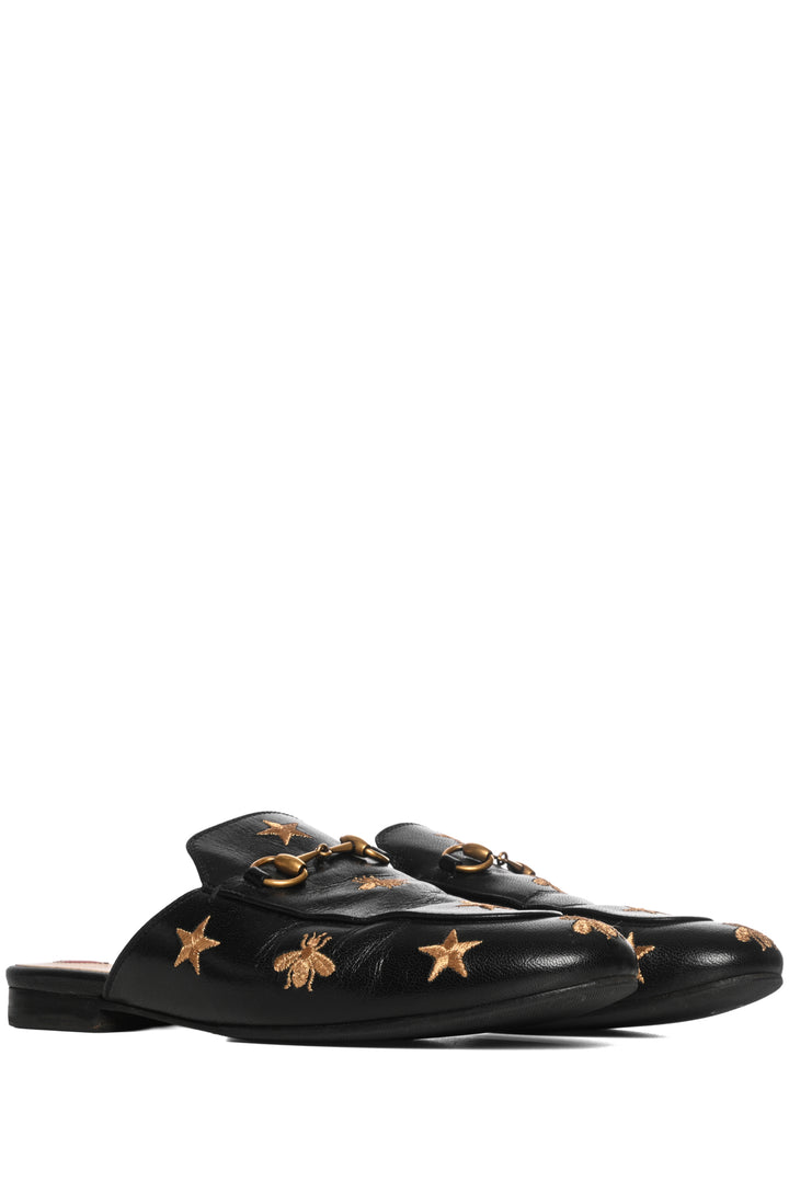 Gucci Size 37.5 Bee Star Embroidered Princetown Slippers