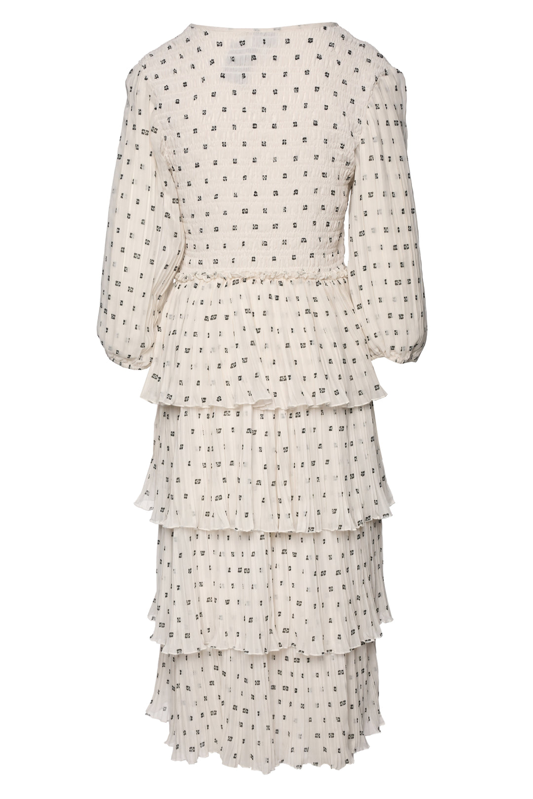 Ganni Size 42 Monogram Print Pleated Midi Dress